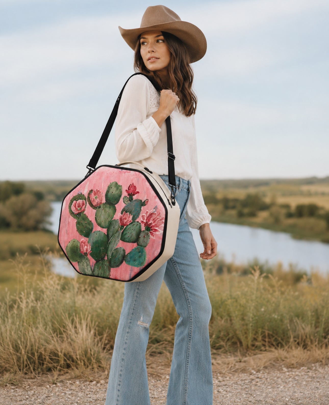 Hand Painted Wide Brim Hat Traveling Case