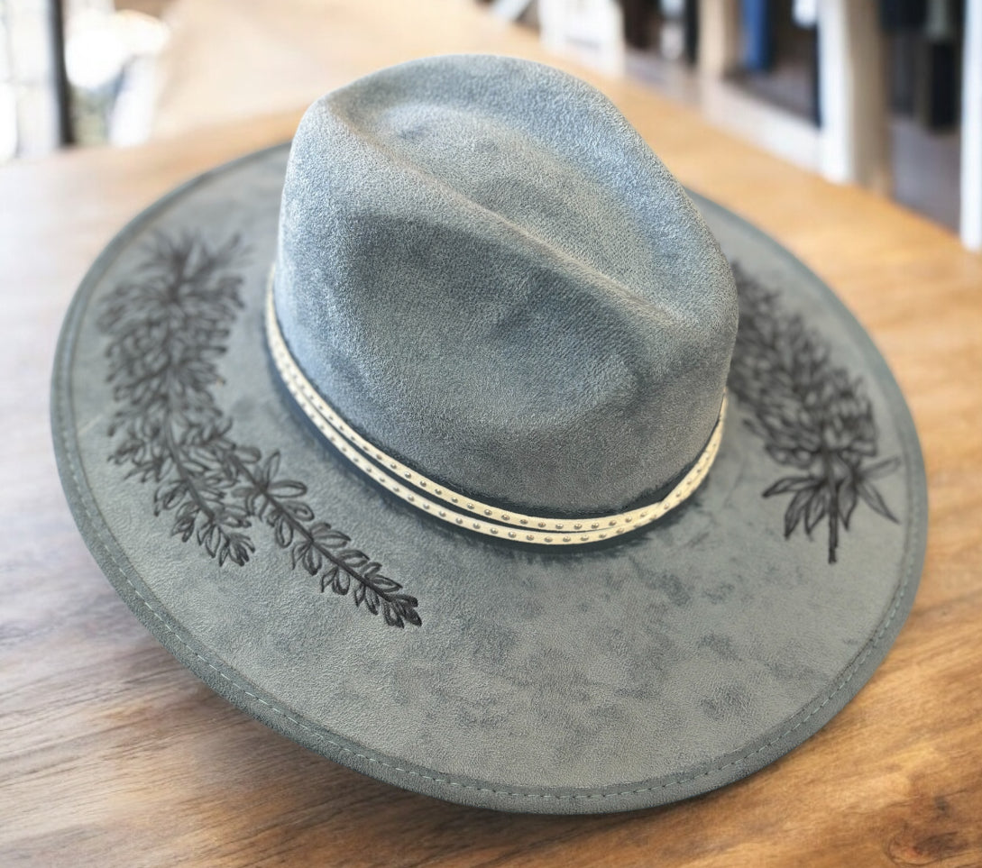 Hand Burned Bluebonnet Hat
