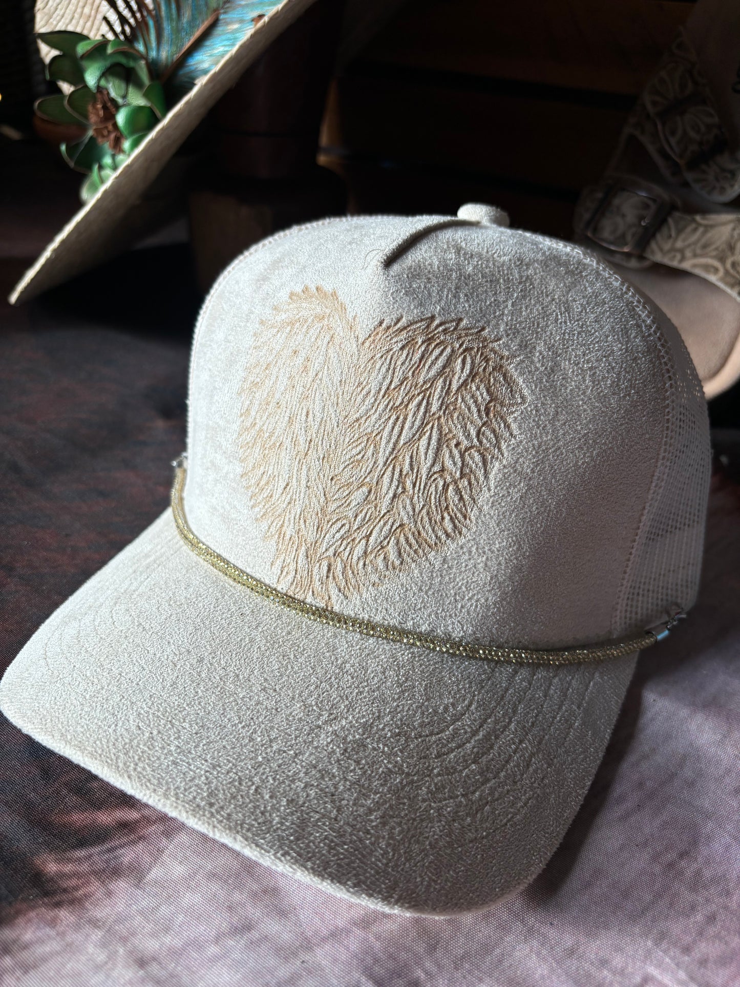 Hand Burned Heart Angel Wings Trucker Cap