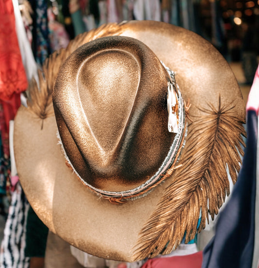 Feather Cutout Hand Burned Hat