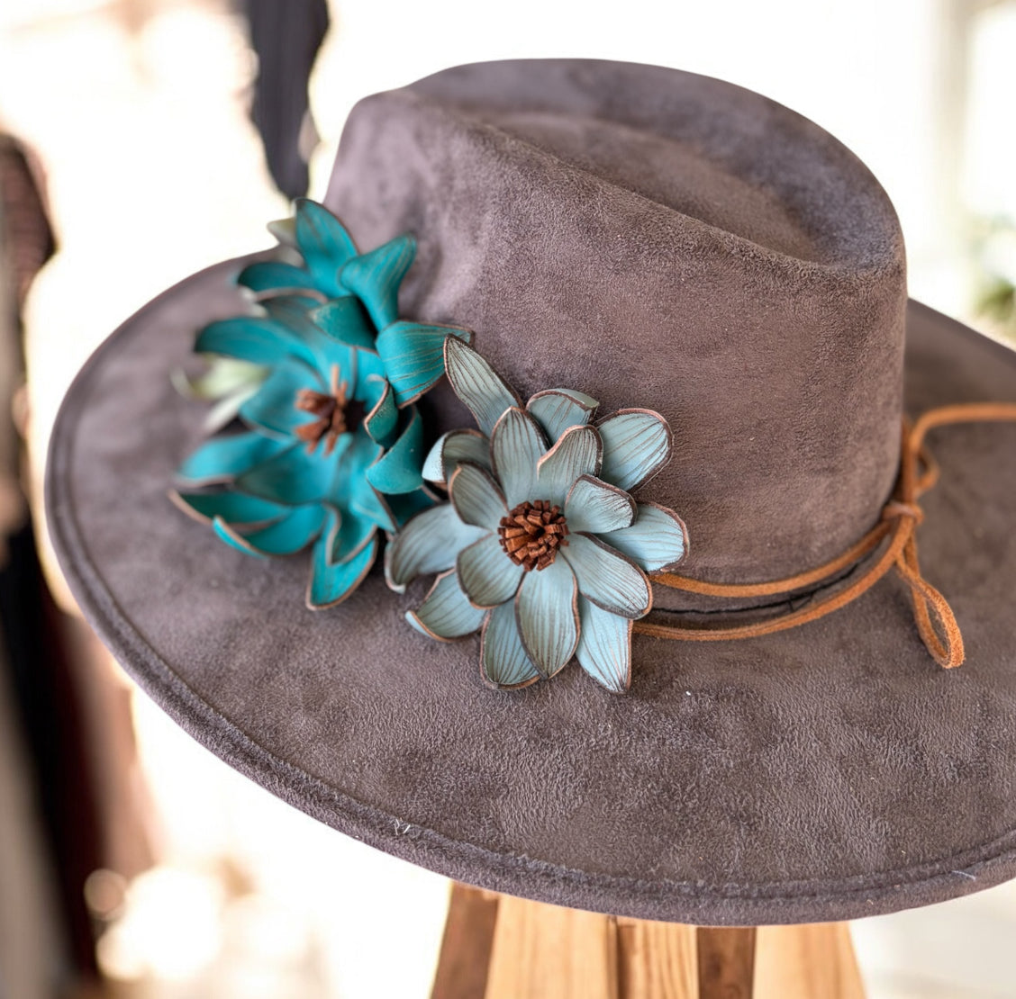 Triple Leather Flower Hat Band