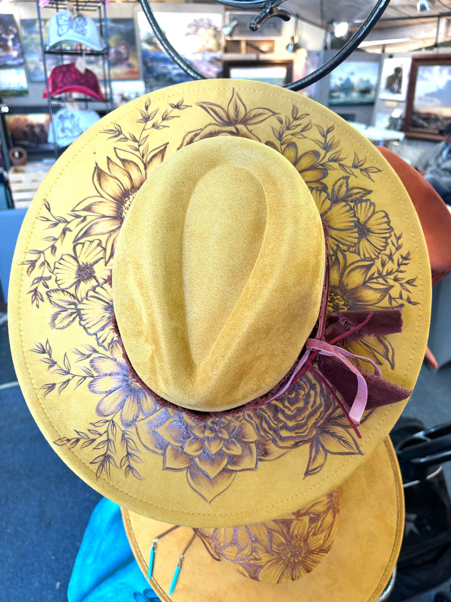 Hand Burned Wildflower Hat