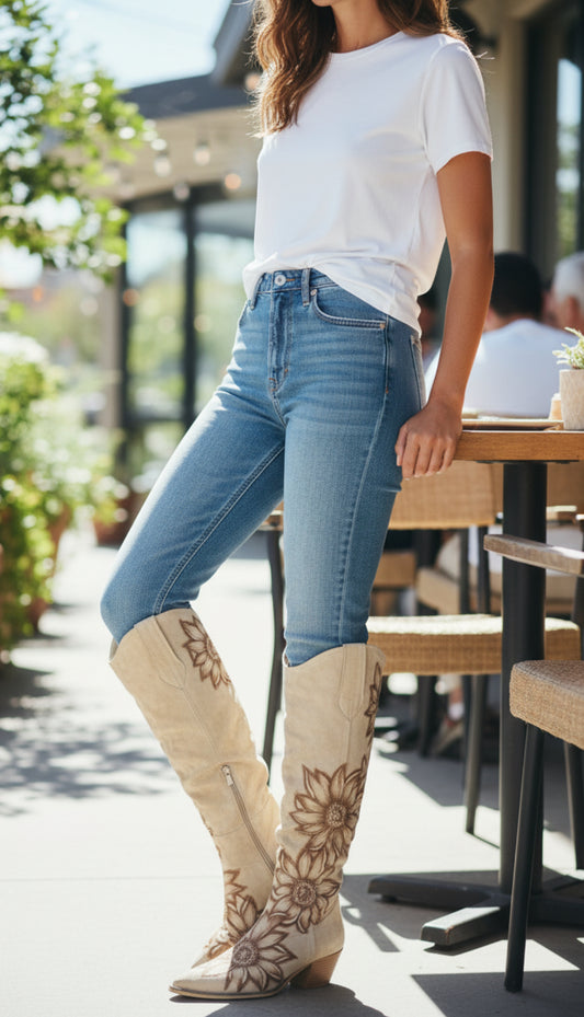 Hand Burned Tall Slouchy Boots