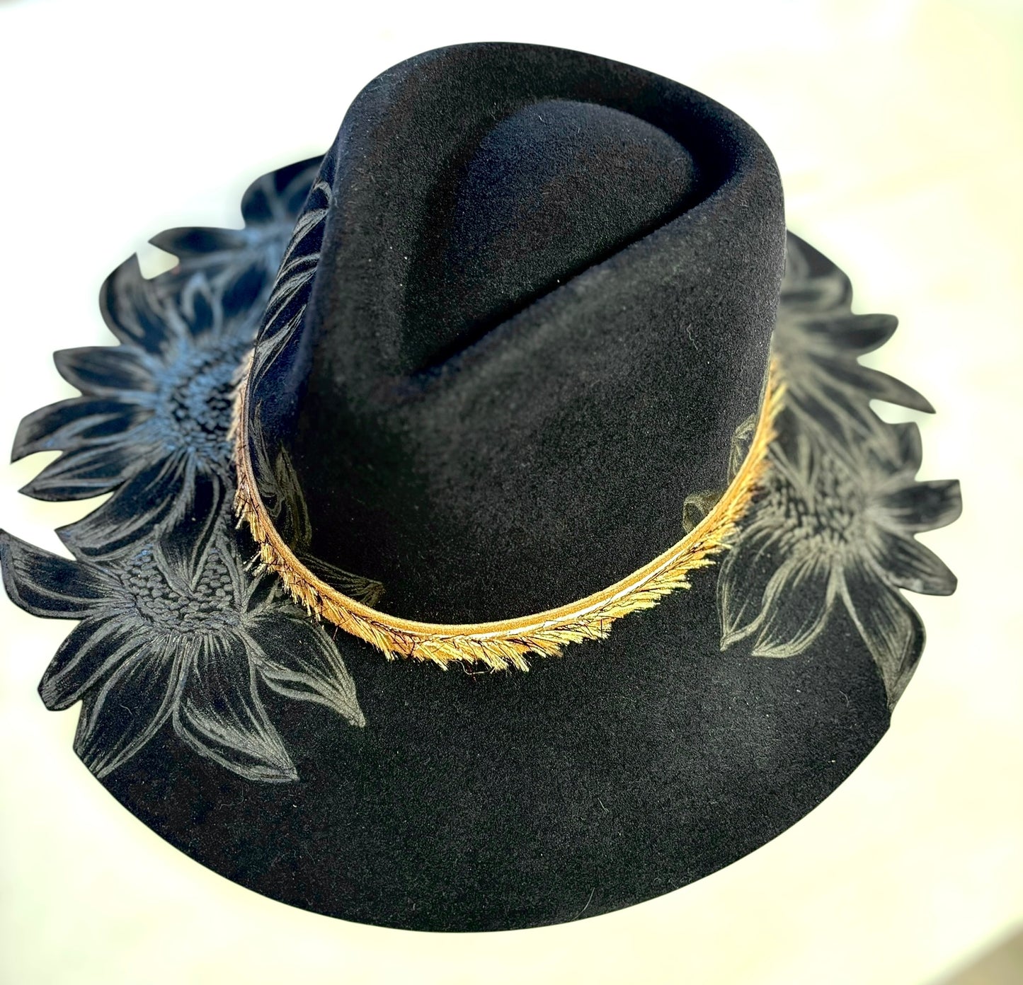 Hand Burned Black Sunflower Cutout Hat