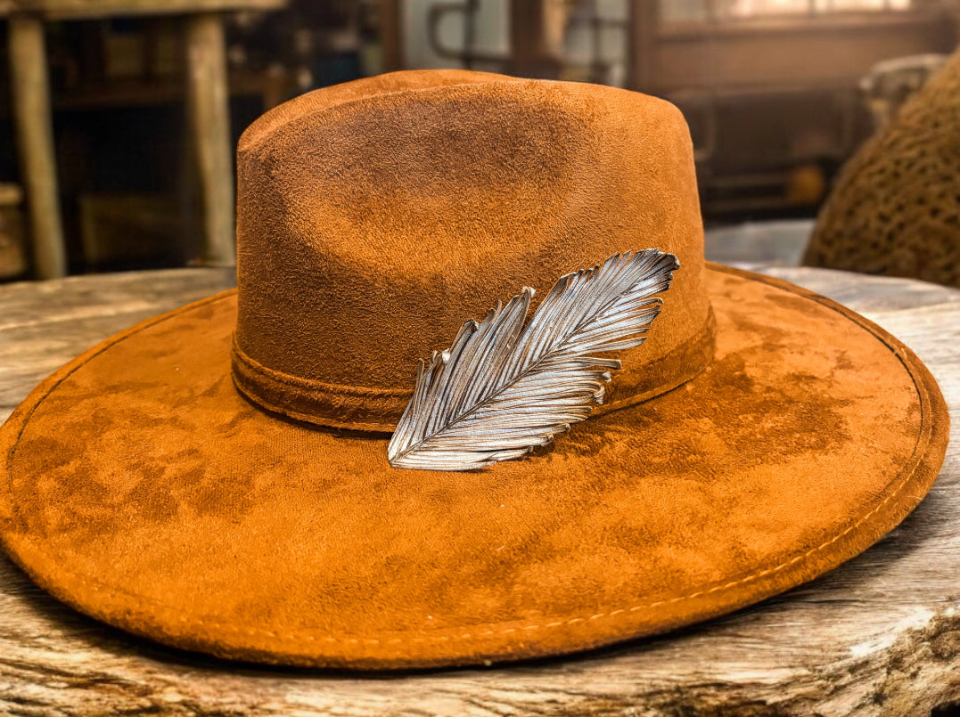 Leather Feather Hat Clip