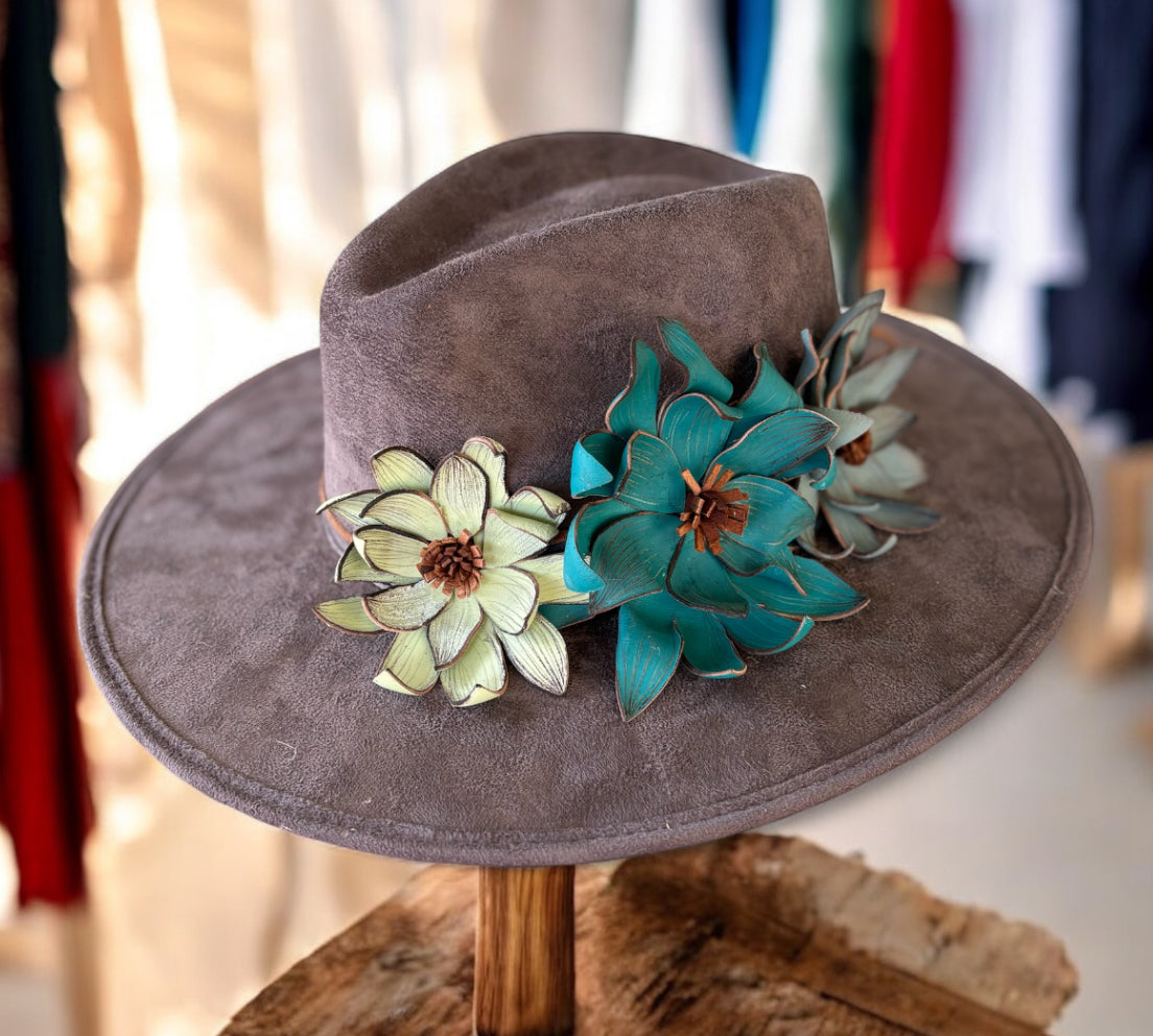 Triple Leather Flower Hat Band