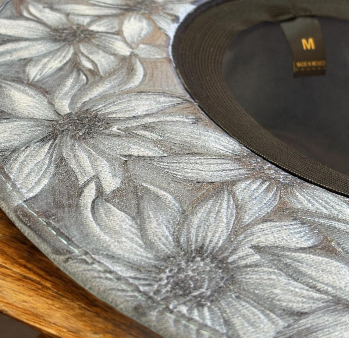 Hand Burned Sunflower Wide Brim Hat