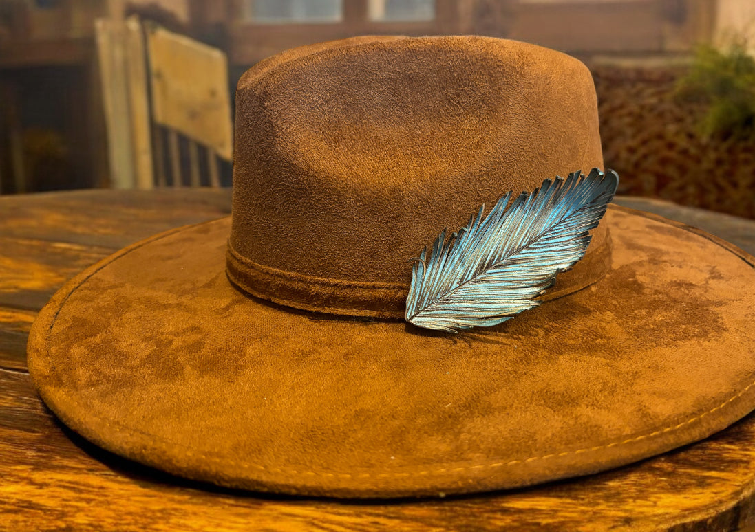 Leather Feather Hat Clip