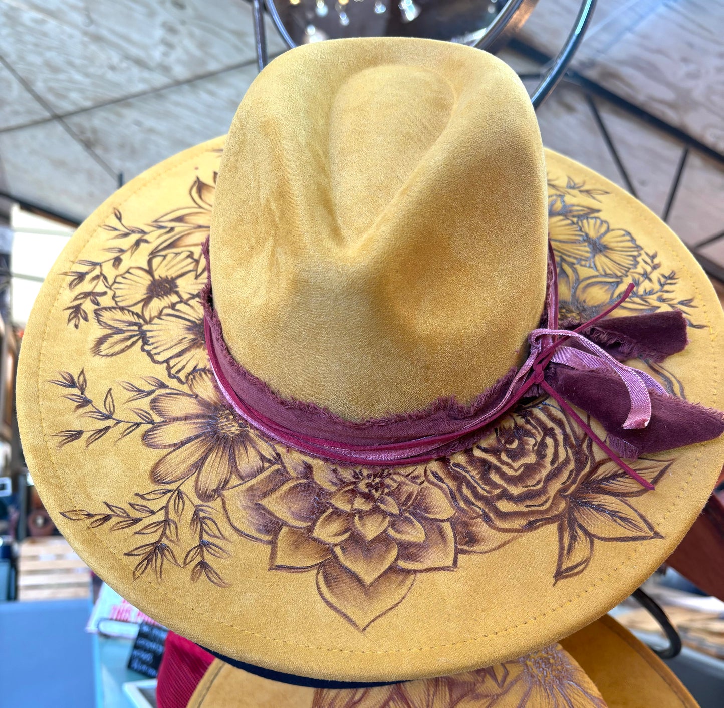 Hand Burned Wildflower Hat