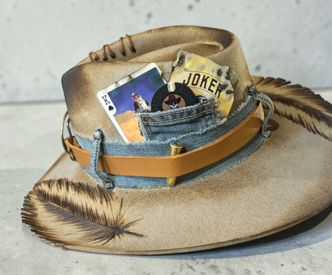 Cutout Feather Belt Buckle Wide Brim Hat