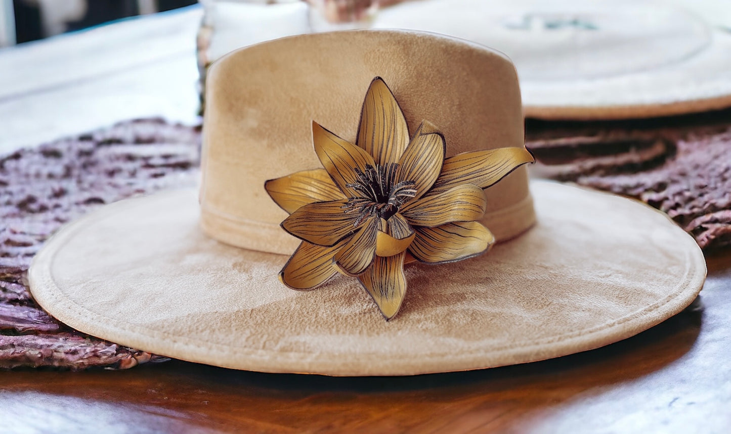 Leather Flower Hat Clips