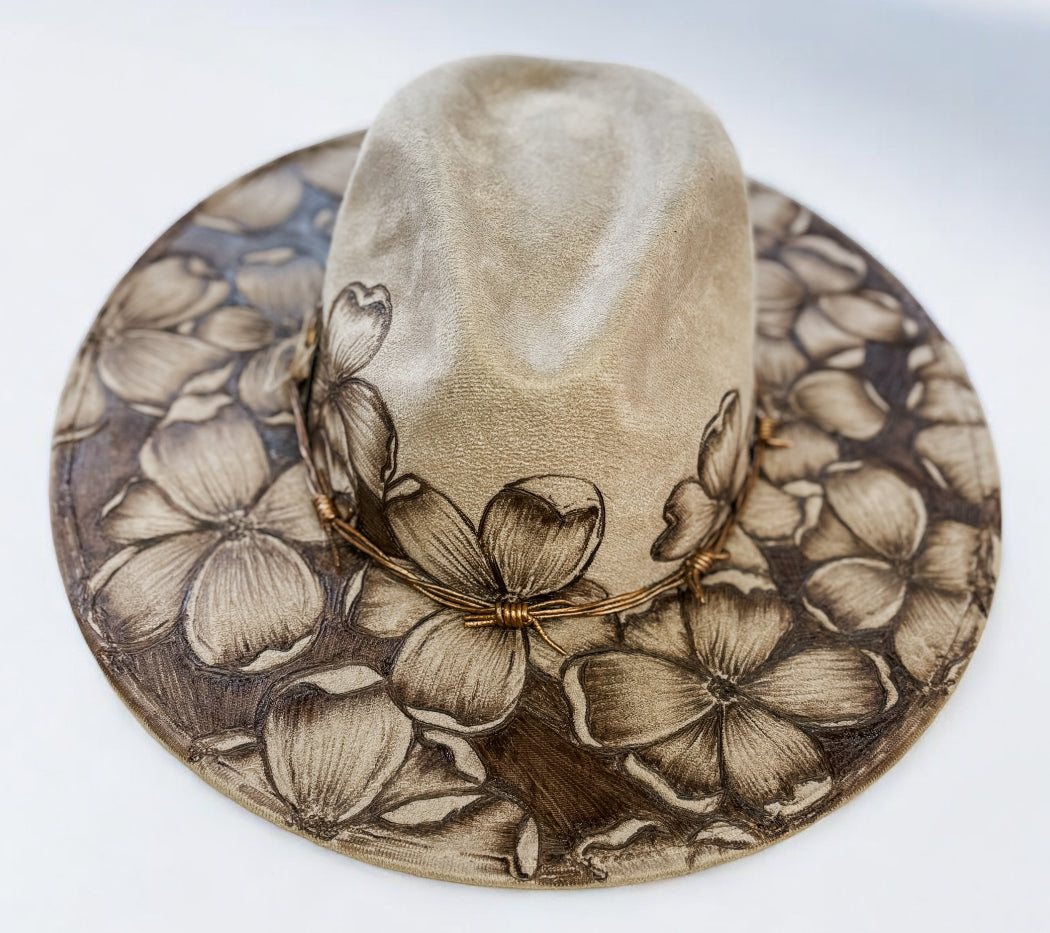 Hand Burned, Double Sided Floral Hat