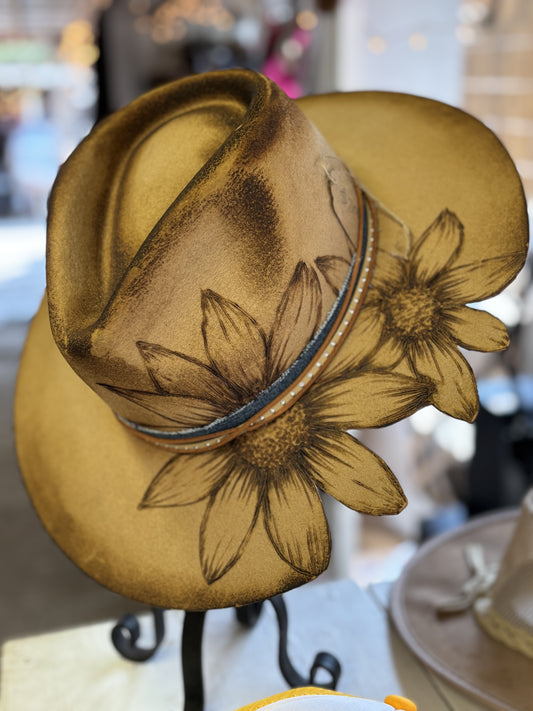 Cut Out Sunflower Wide Brim Hat