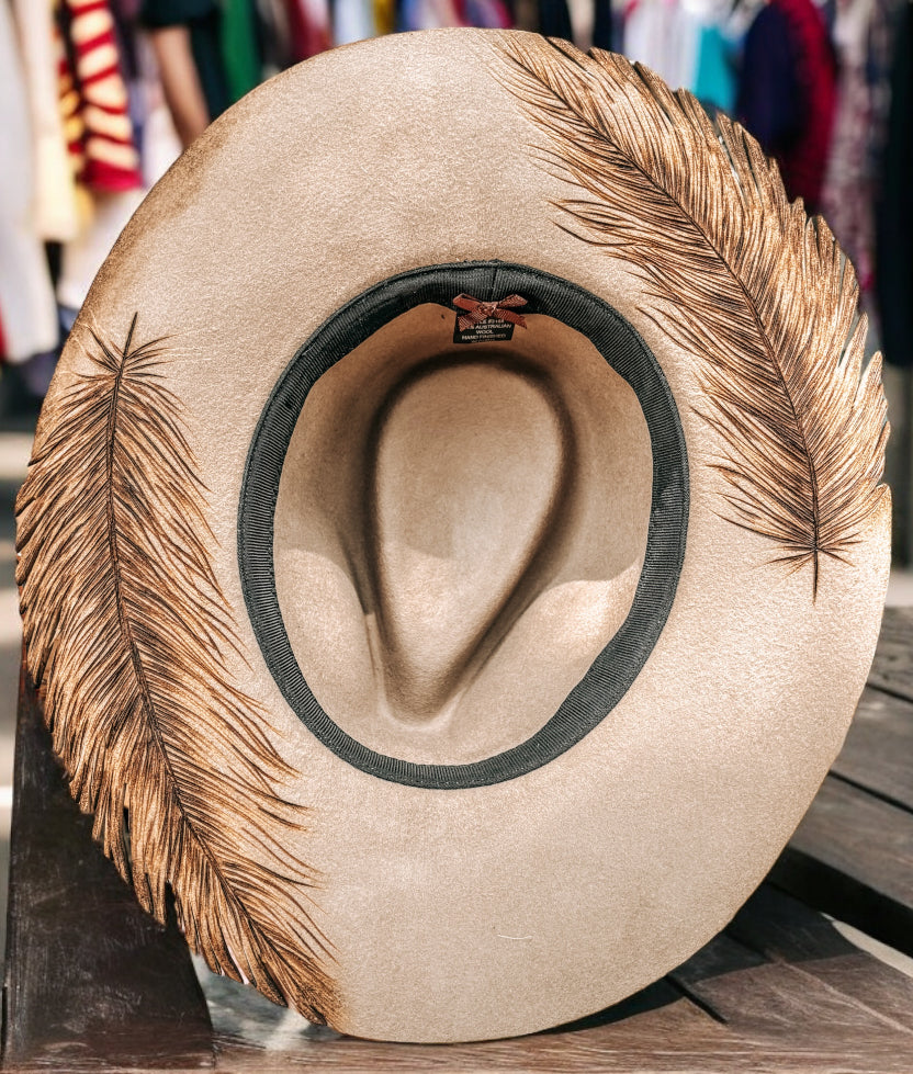 Feather Cutout Hand Burned Hat