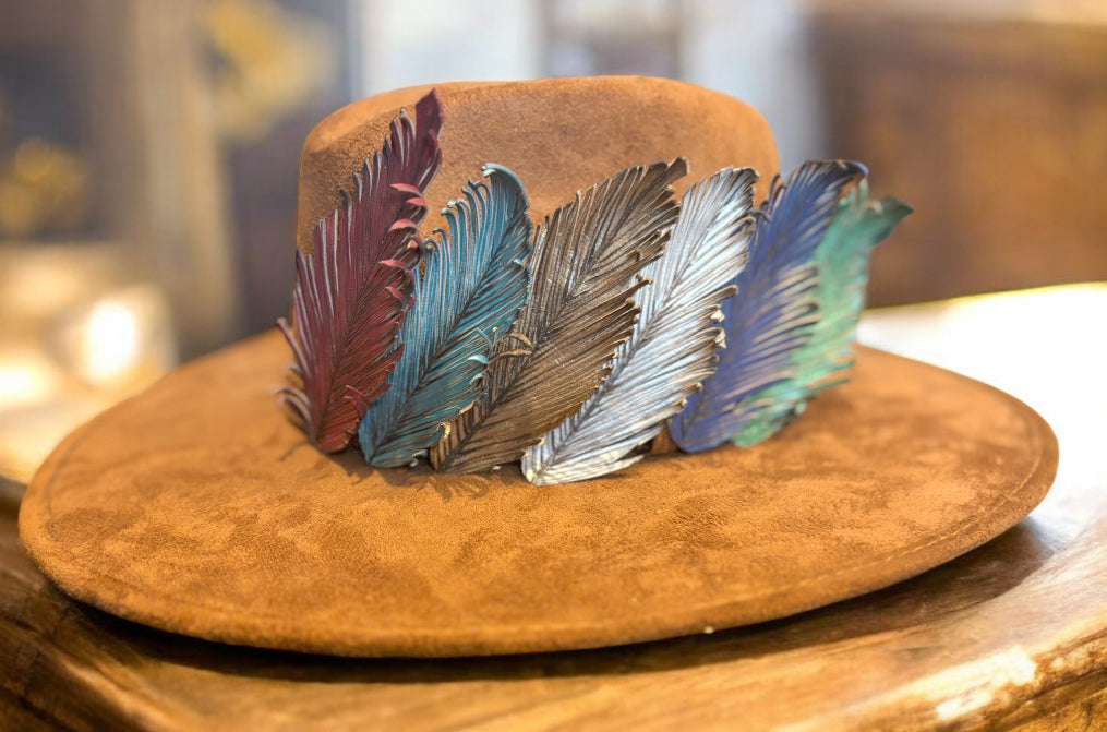 Leather Feather Hat Clip