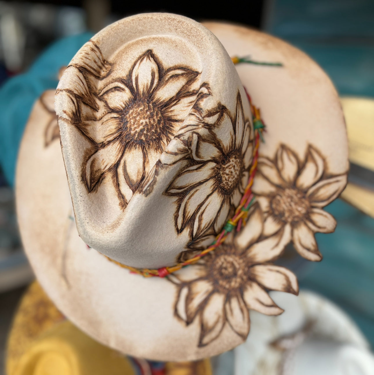 Cut Out Sunflower Wide Brim Hat