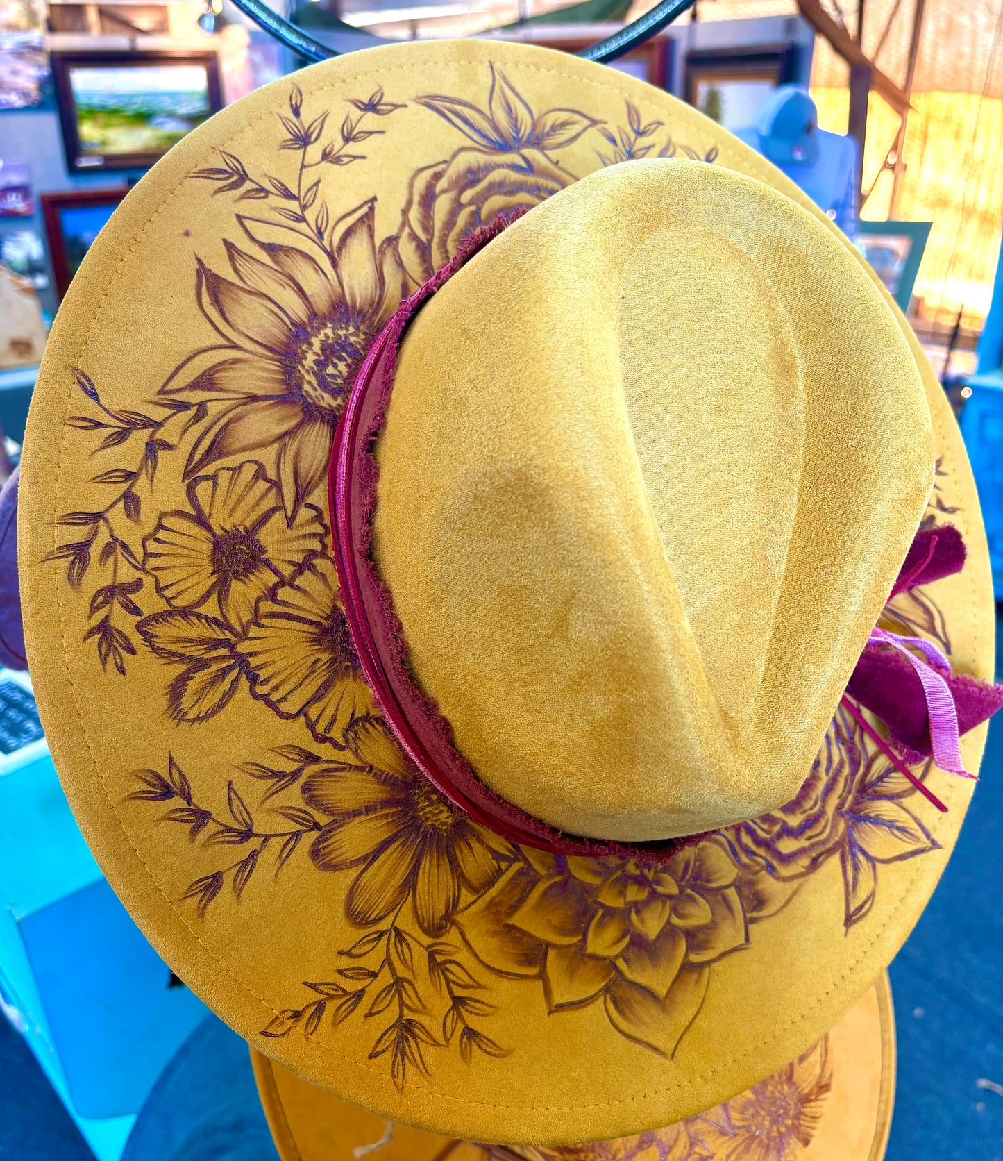 Hand Burned Wildflower Hat