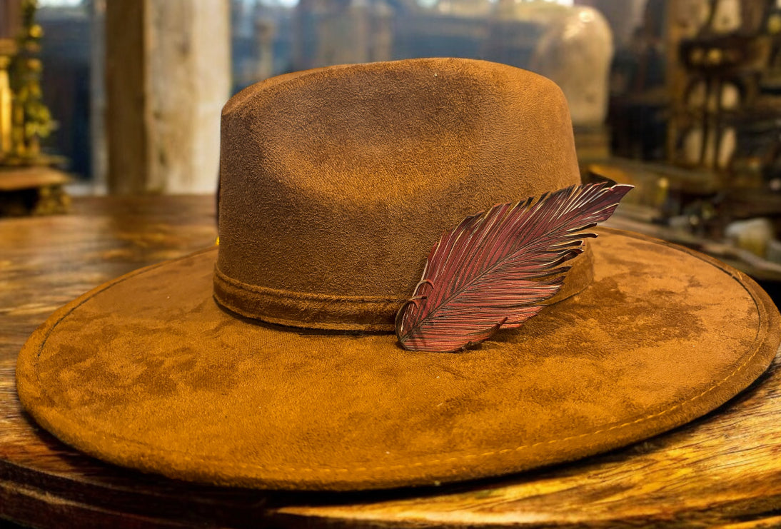 Leather Feather Hat Clip