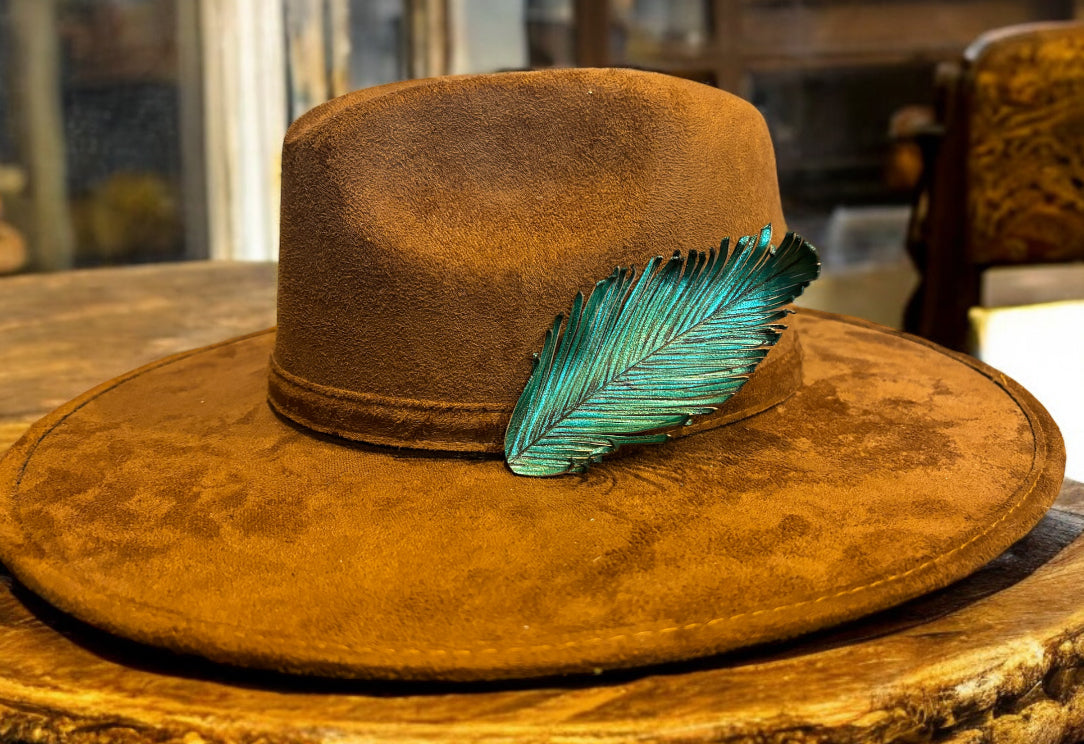 Leather Feather Hat Clip