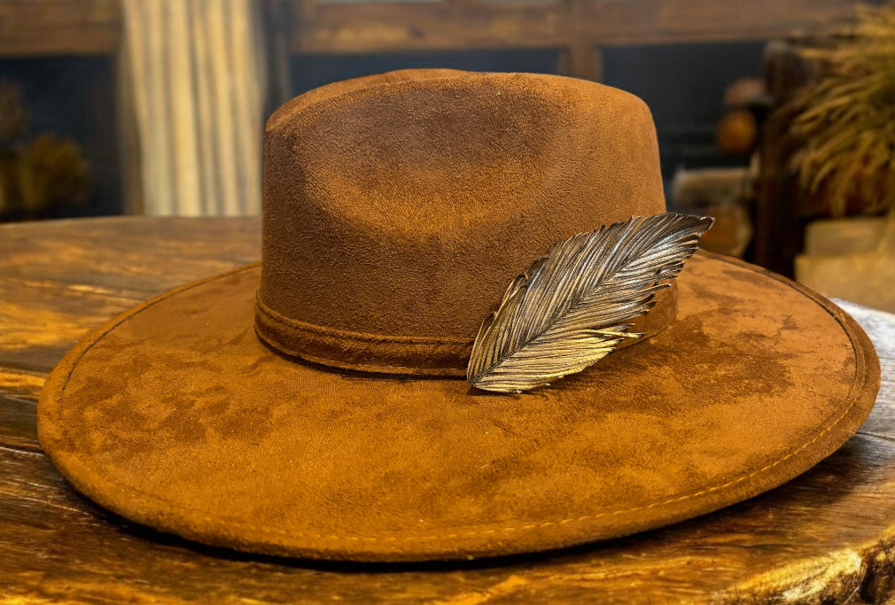 Leather Feather Hat Clip