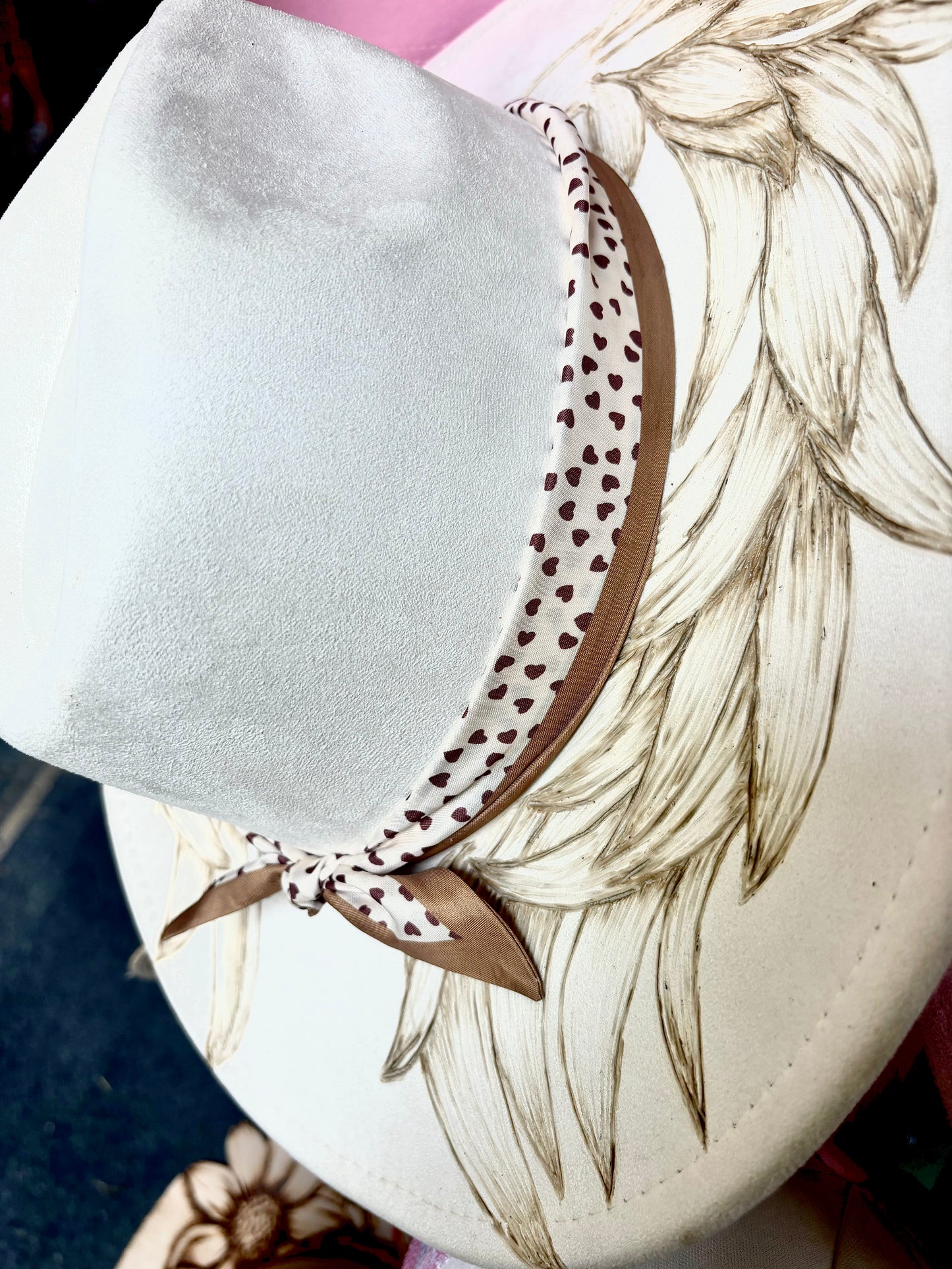 Hand Burned Angel Wings Faux Suede Hat