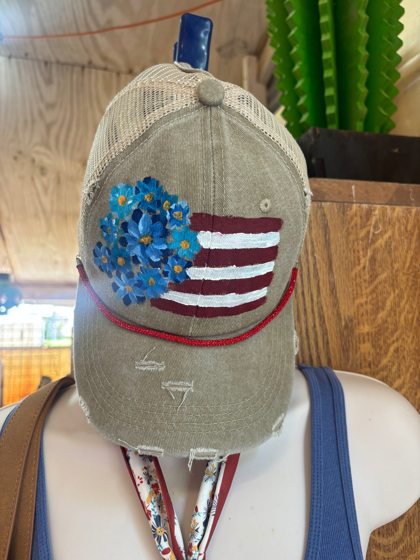 Hand Painted Floral Patriot Canvas Hat