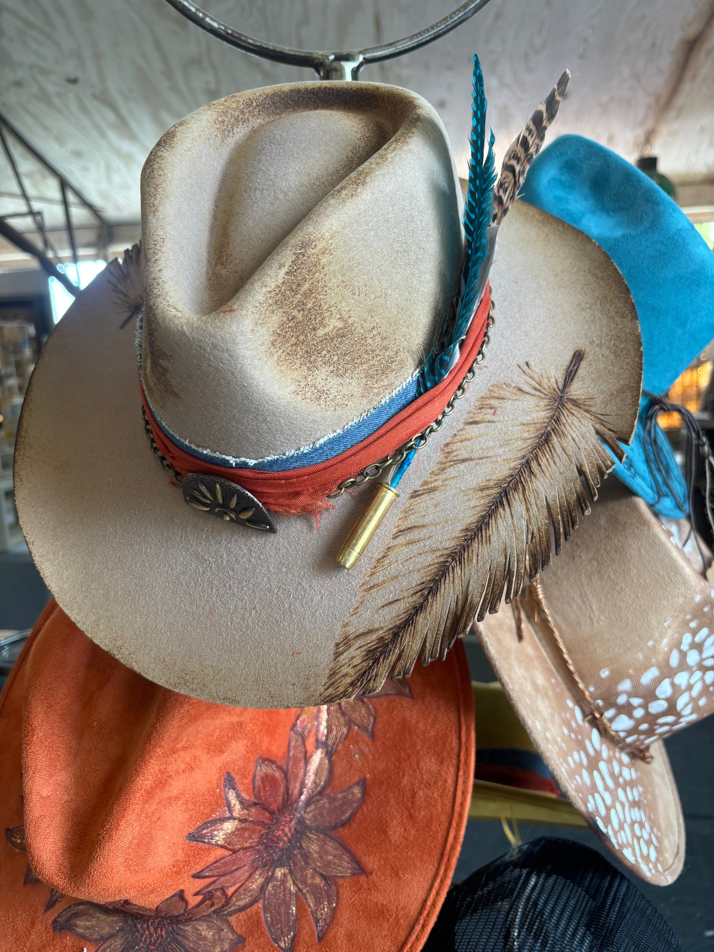 Feather Brim Cutout Hat