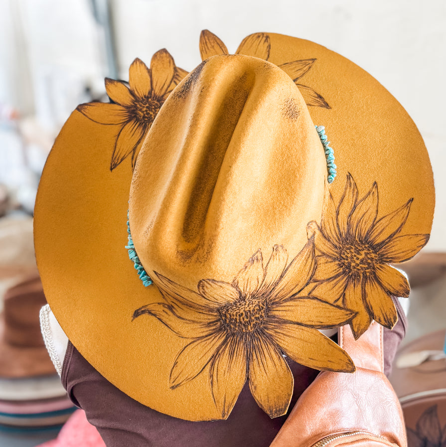 Cut Out Sunflower Wide Brim Hat