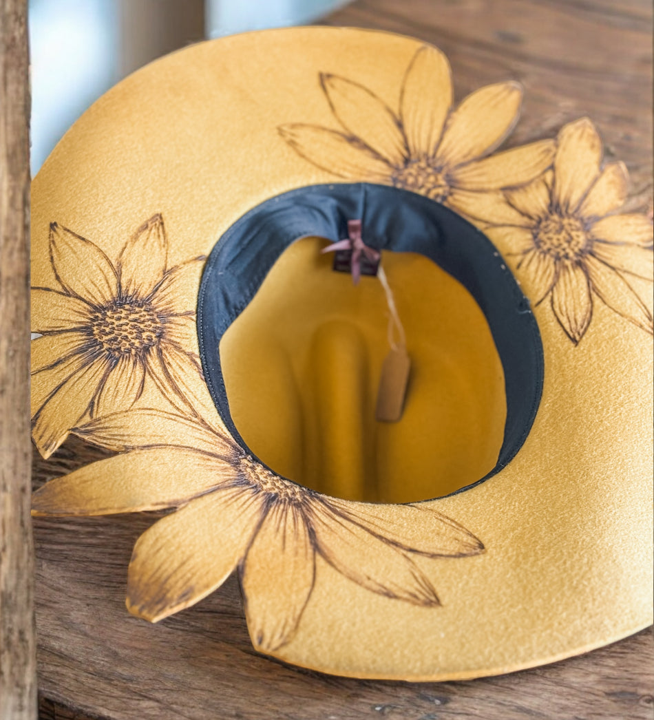 Cut Out Sunflower Wide Brim Hat